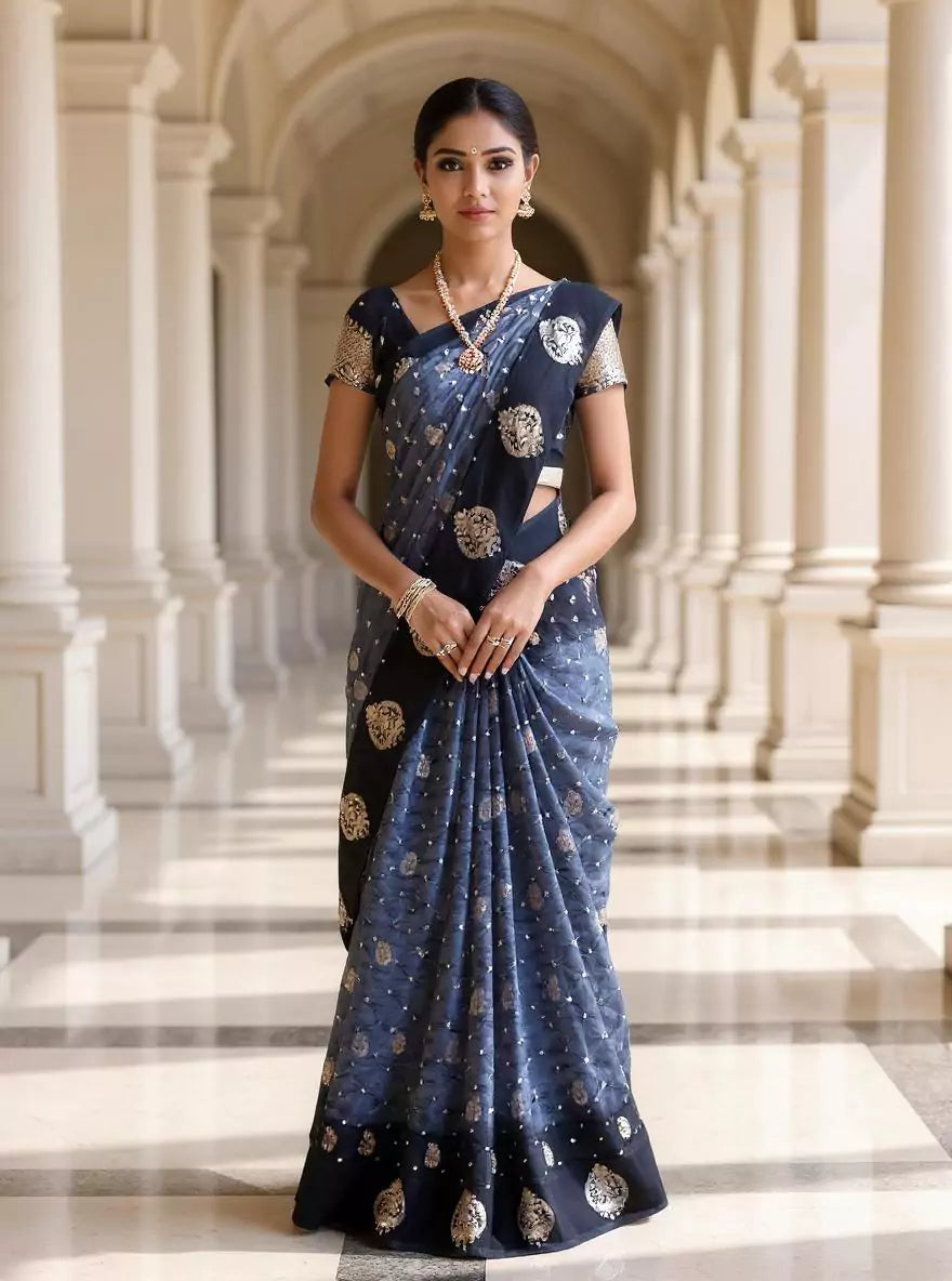 Grey Bandhini Print Chinon Silk Saree