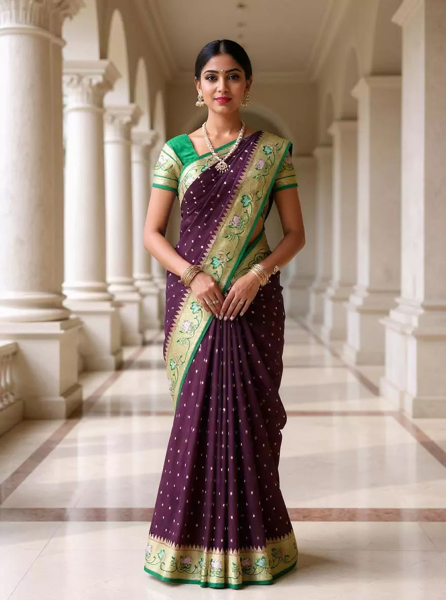 Wine Zari Booti's Semi Georgette Fancy Saree