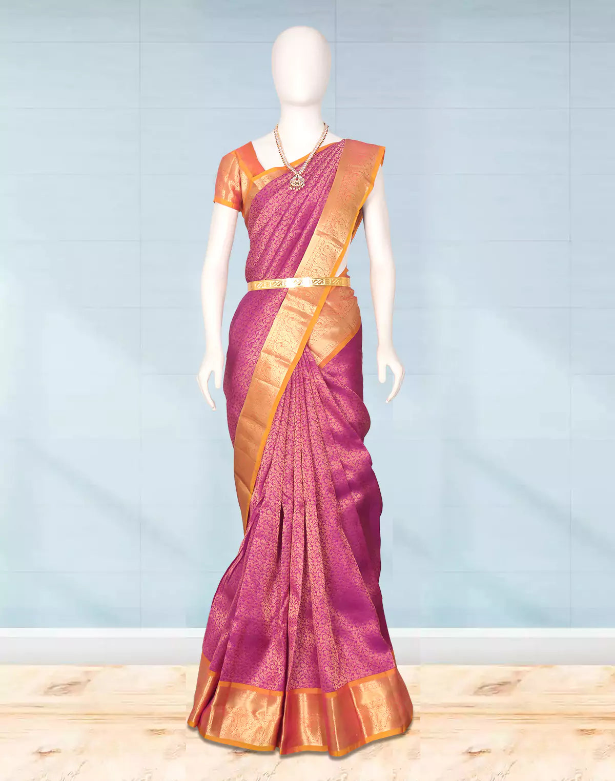 Magenta and Mustard Kanchi Pattu Contrast Saree