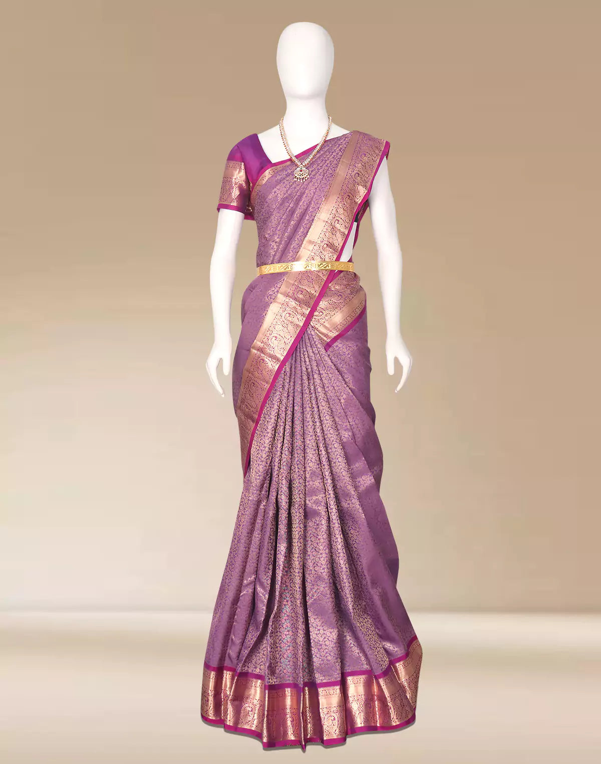 Light Purple Golden Floral Zari Kanchi Pattu Silk Saree