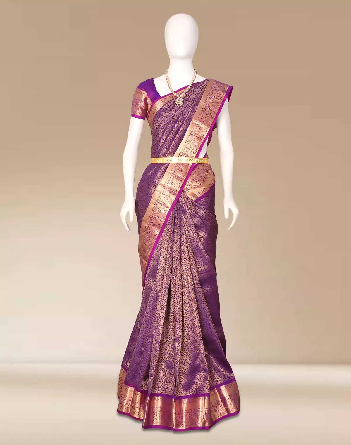 All Over Floral Golden Zari Kanhci Pattu Royal Blue Saree