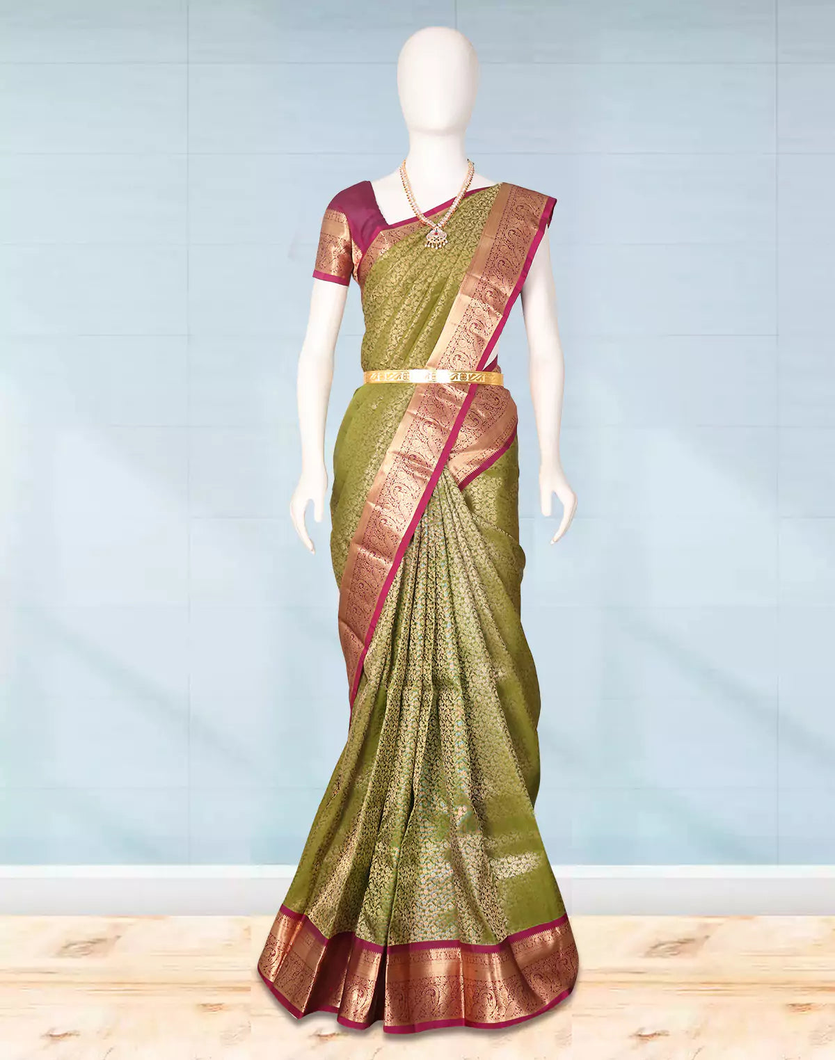 Mehendi Green Floral Brocade Kanchi Pattu Silk Saree