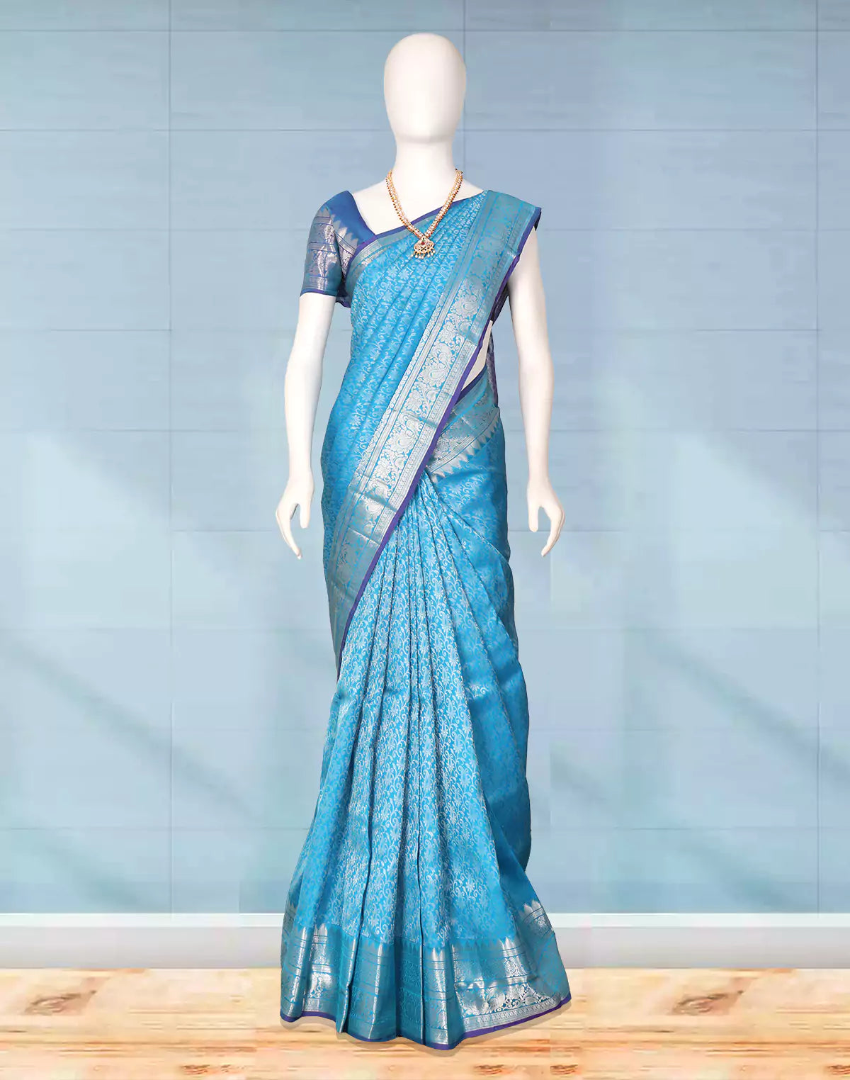 Silver Paisely Zari work Kanchi Pattu Sky Blue Saree