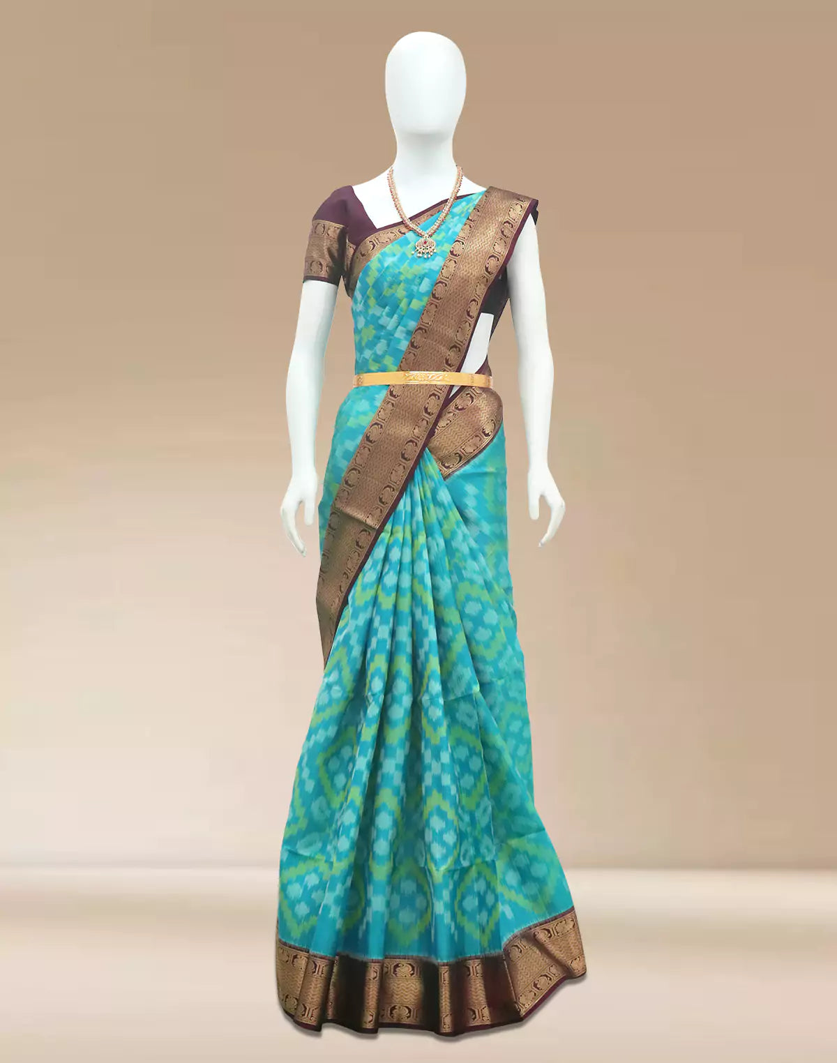 Green Ikat Pure Silk Coimbatore Contrast Border Saree