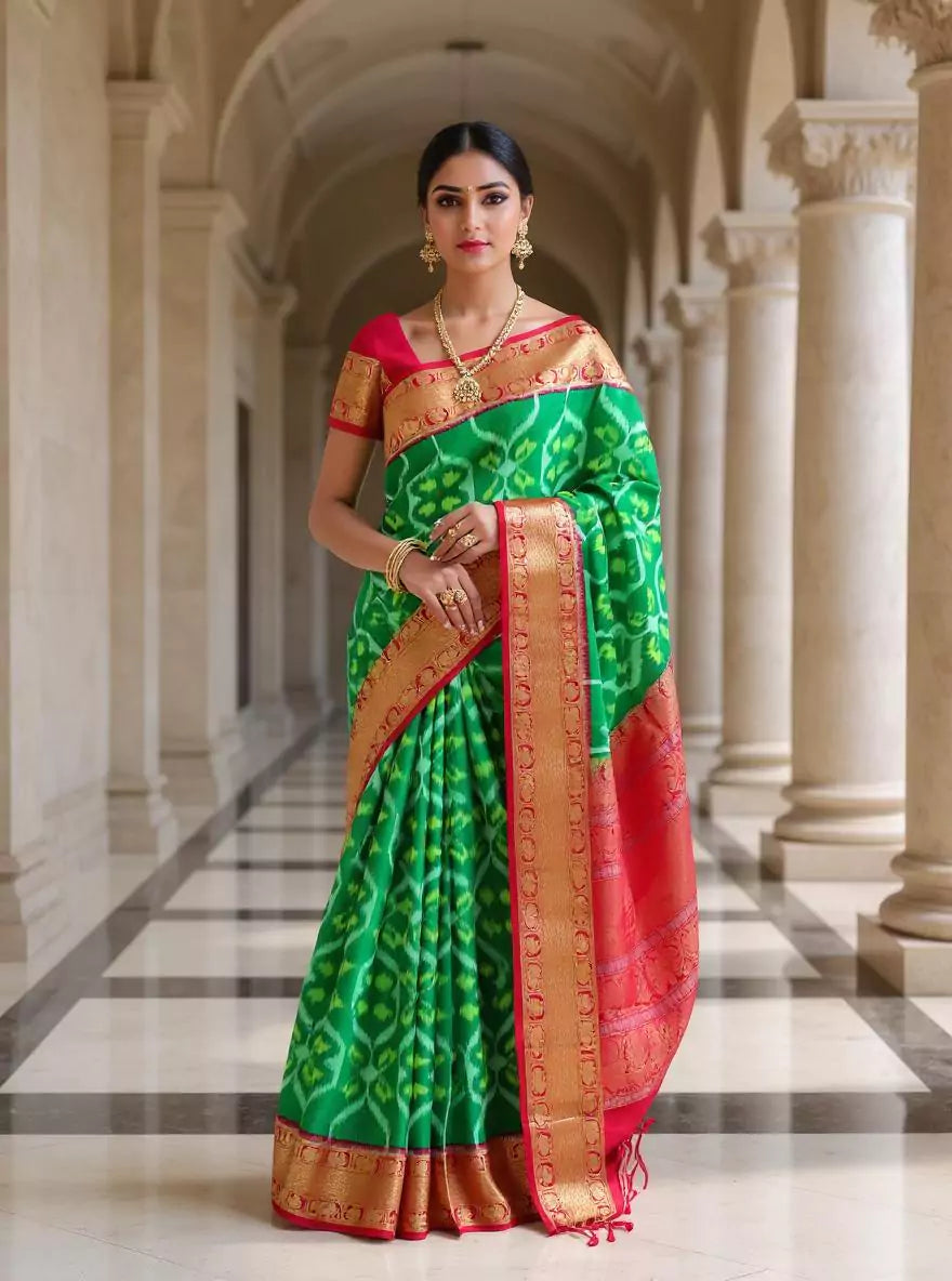 Green and Pink Coimbatore Pure Silk Saree with Contrast Blouse