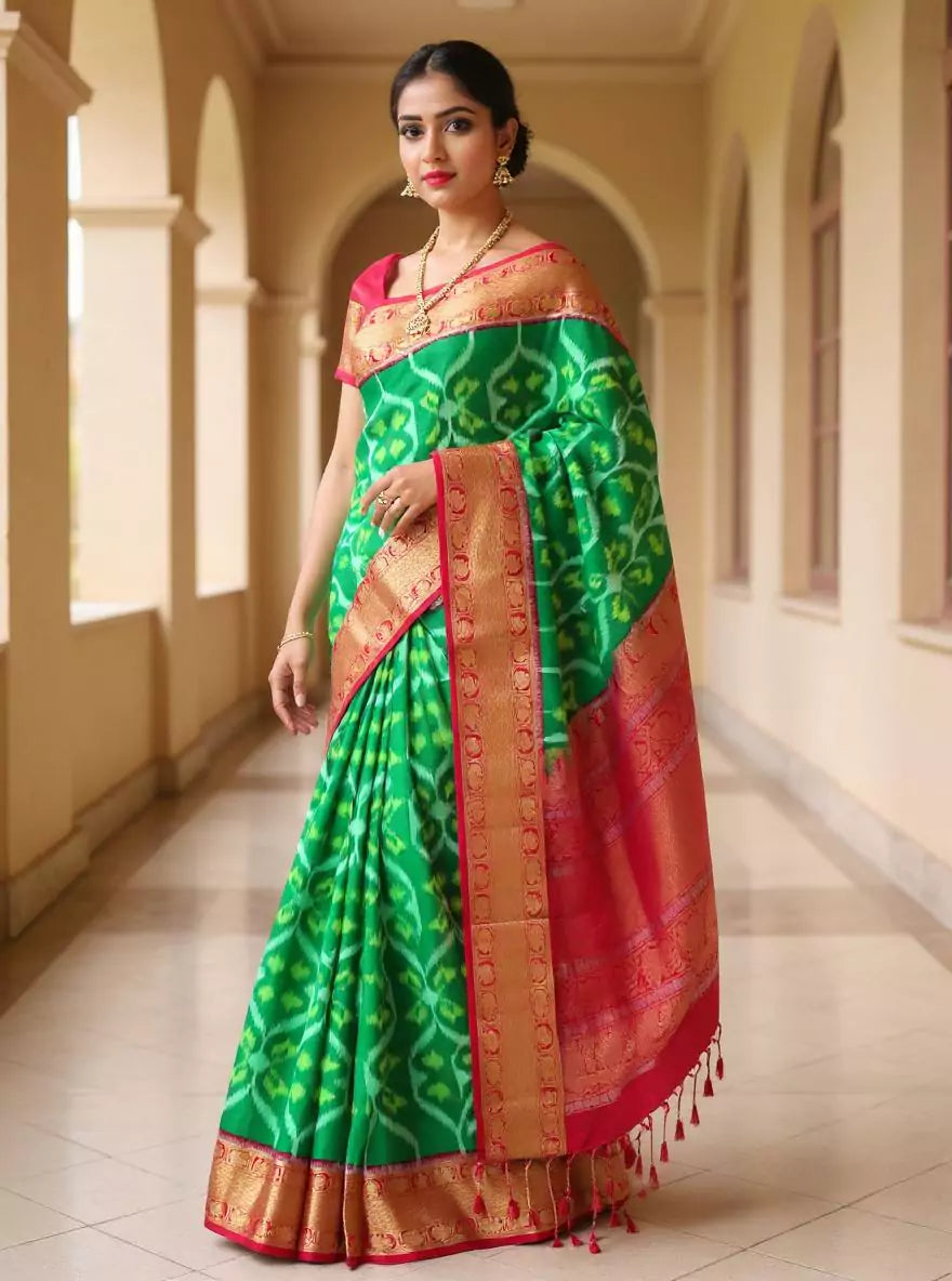 Green and Pink Coimbatore Pure Silk Saree with Contrast Blouse