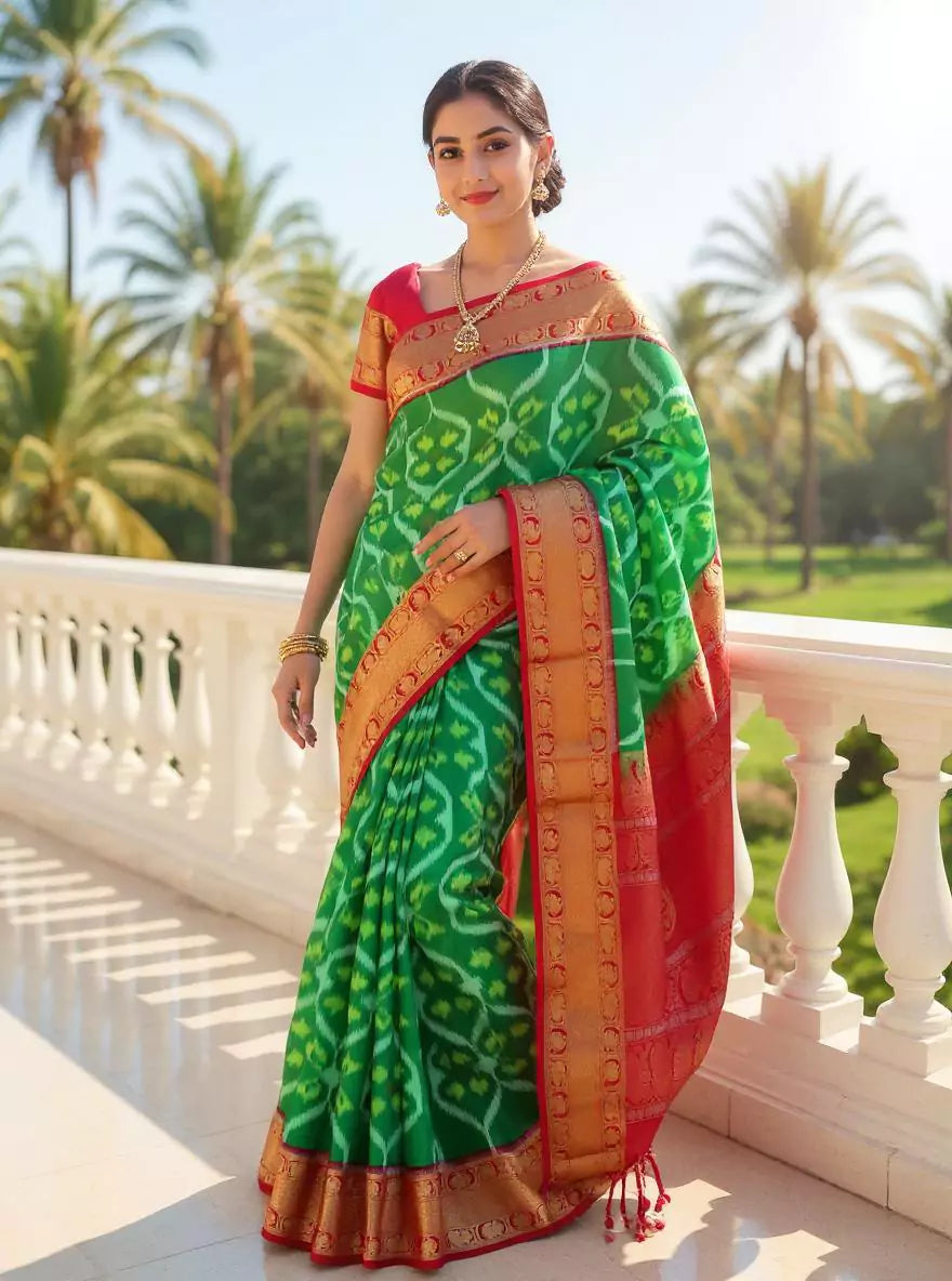 Green and Pink Coimbatore Pure Silk Saree with Contrast Blouse
