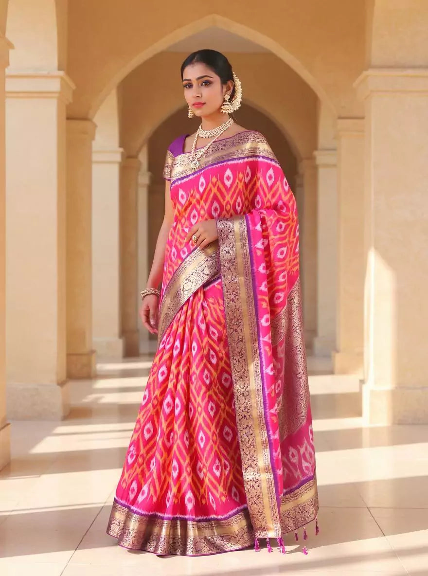 Pink Ikat Coimbatore Pure Silk Saree