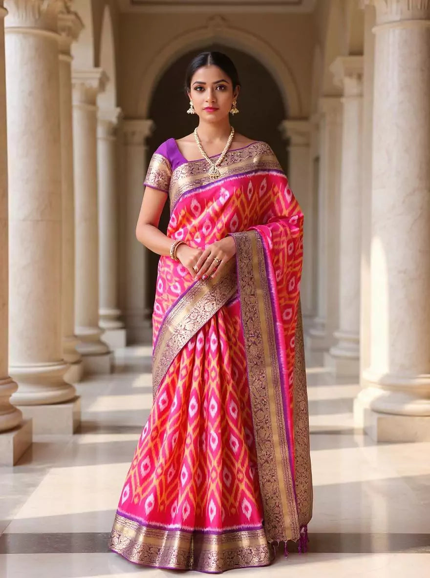 Pink Ikat Coimbatore Pure Silk Saree