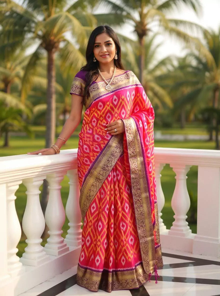 Pink Ikat Coimbatore Pure Silk Saree