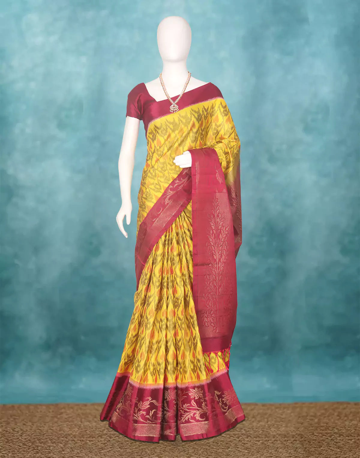 Lemon Yellow Coimbatore Pure Silk Ikat Saree with Tussels