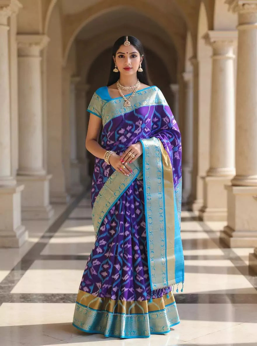Ethereal Royal Blue Ikat Coimbatore Pure Silk Saree