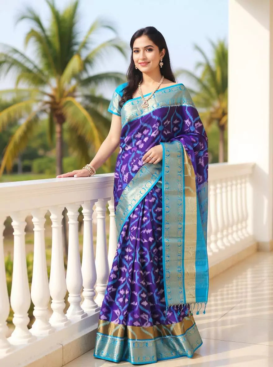 Ethereal Royal Blue Ikat Coimbatore Pure Silk Saree