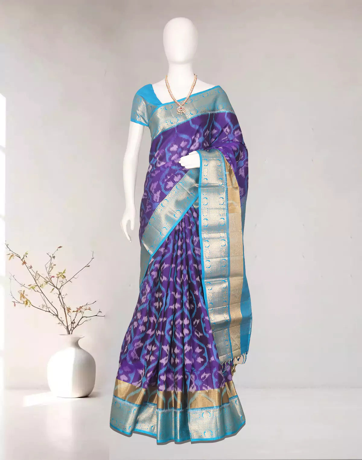 Ethereal Royal Blue Ikat Coimbatore Pure Silk Saree