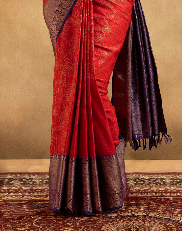 Red and Blue Coloured Soft Banaras Fancy Saree