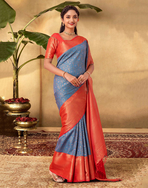 Traditional Motisfs Blue Colour Soft Banaras Saree
