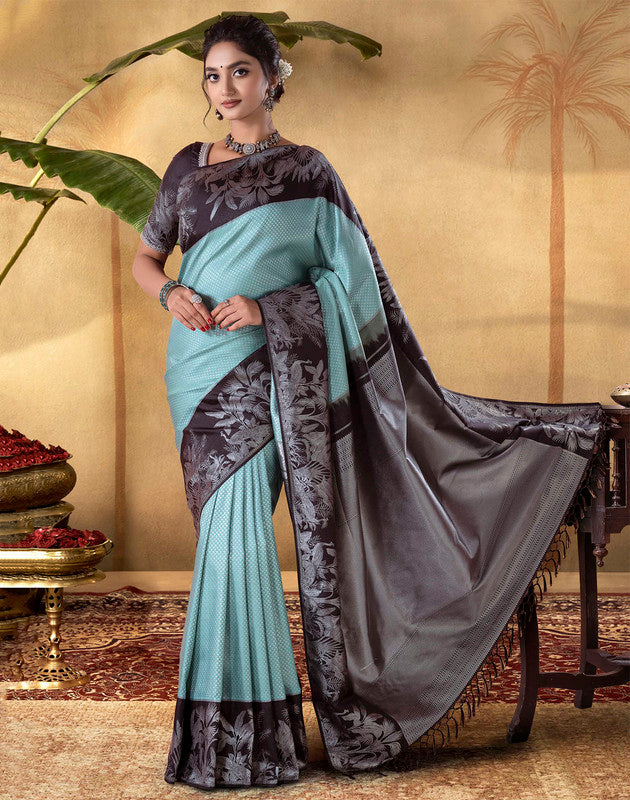 Sky Blue Brocade design Soft Banaras Fancy Saree