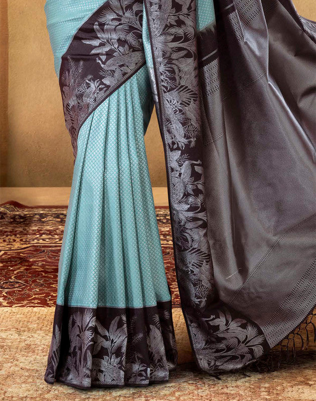 Sky Blue Brocade design Soft Banaras Fancy Saree