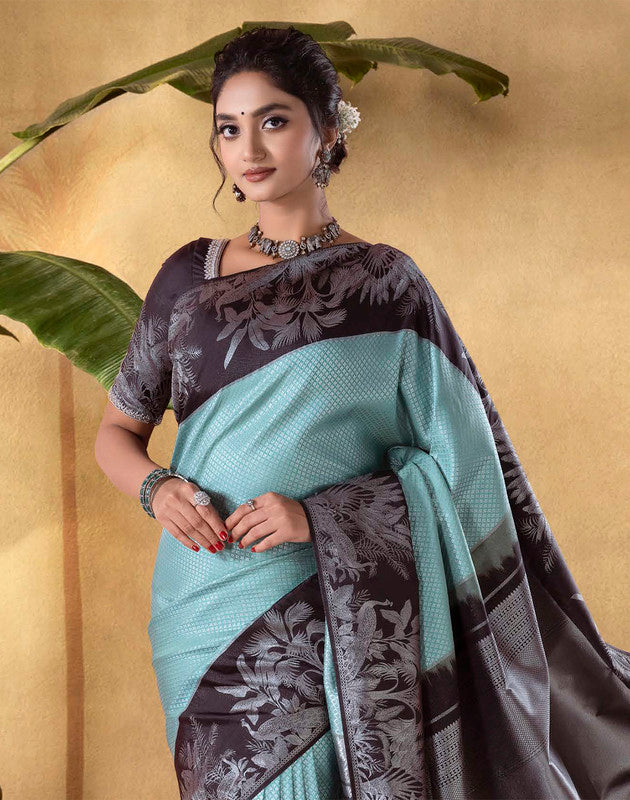 Sky Blue Brocade design Soft Banaras Fancy Saree