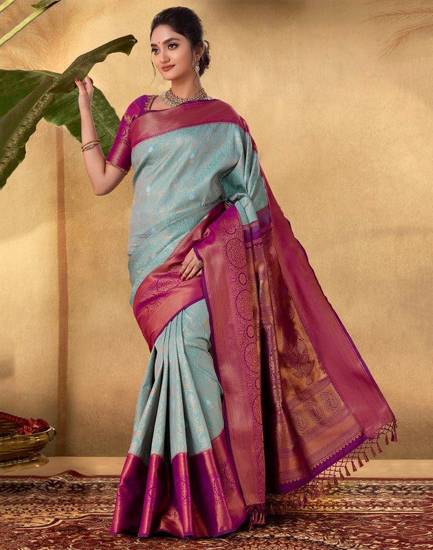 Elegant Sea Green Soft Banaras Silk Saree