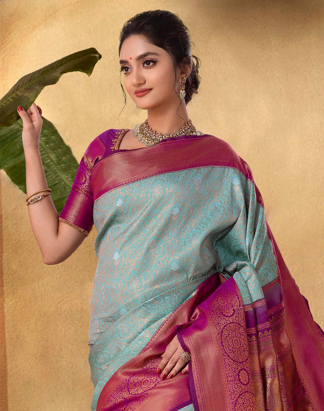 Elegant Sea Green Soft Banaras Silk Saree