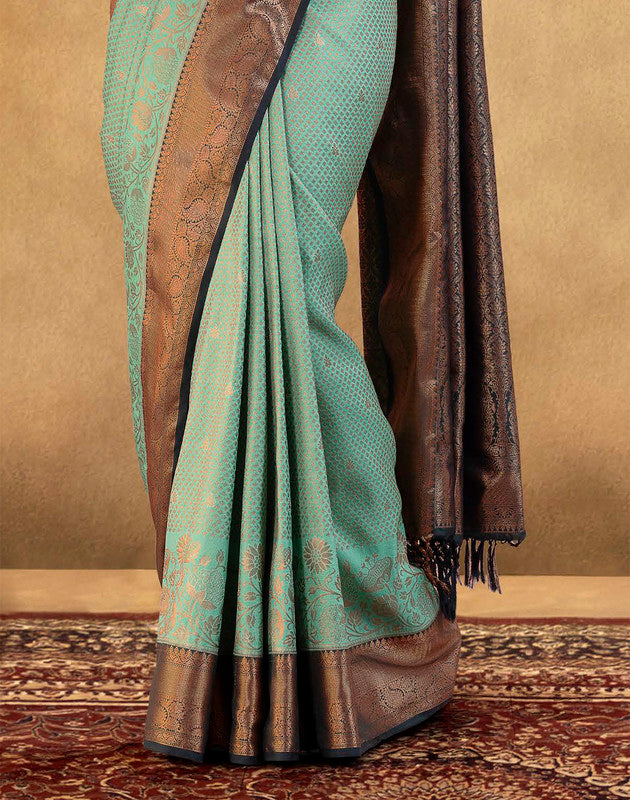 Attractive Sea Green Copper Zari Soft Banaras Fancy Saree