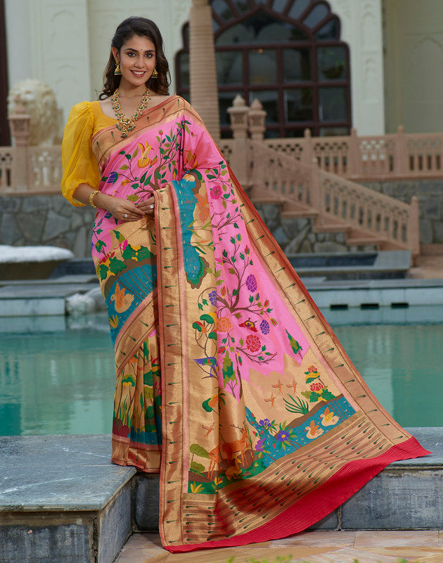 Pink Coloured Pure Paithani Saree