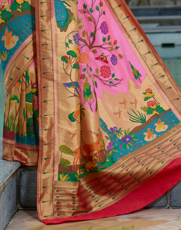 Pink Coloured Pure Paithani Saree
