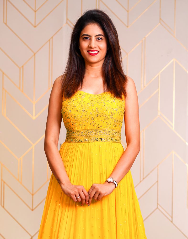 Elegant Yellow Embellished Work Georgette Dress Gown