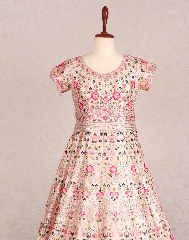 Designer Elegant Beige Colour Floral Embellished Dress Gown With Dupatta