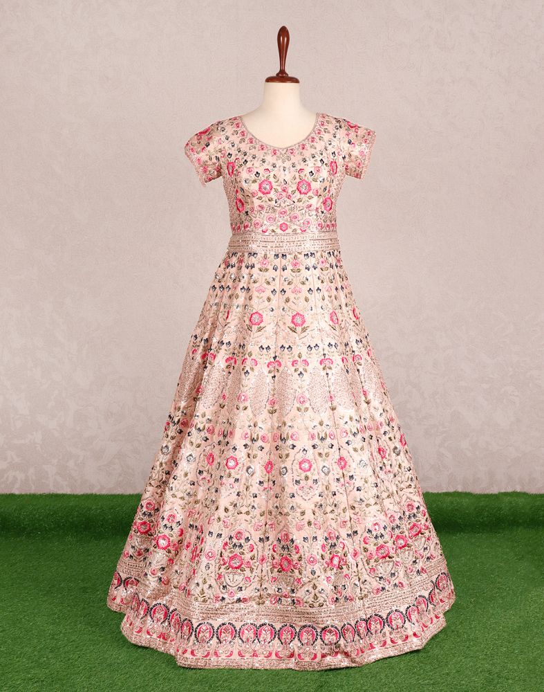 Designer Elegant Beige Colour Floral Embellished Dress Gown With Dupatta