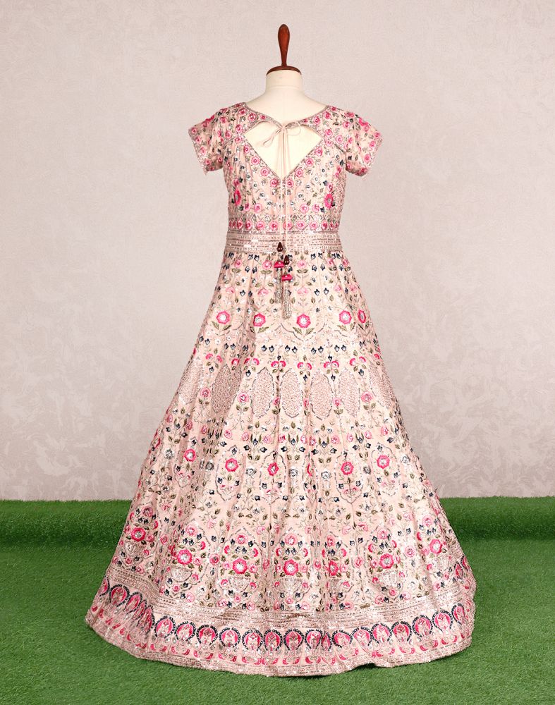Designer Elegant Beige Colour Floral Embellished Dress Gown With Dupatta