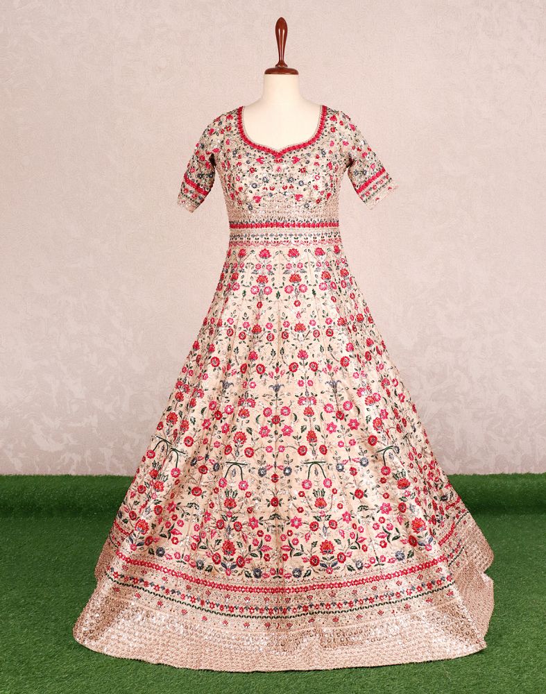 Designer Beige Colour Floral Beautiful Embellished Dress Gown