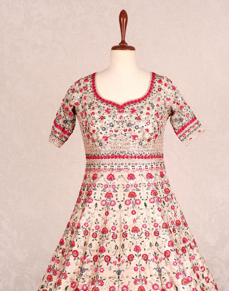 Designer Beige Colour Floral Beautiful Embellished Dress Gown