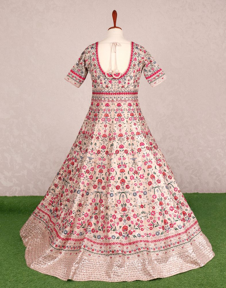 Designer Beige Colour Floral Beautiful Embellished Dress Gown