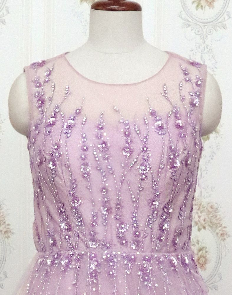 Purple Fully Flared Netted Embellished Gown