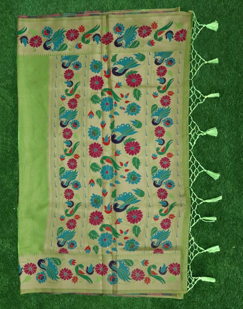 Parrot Green Color Self Design Soft Silk Zari Saree