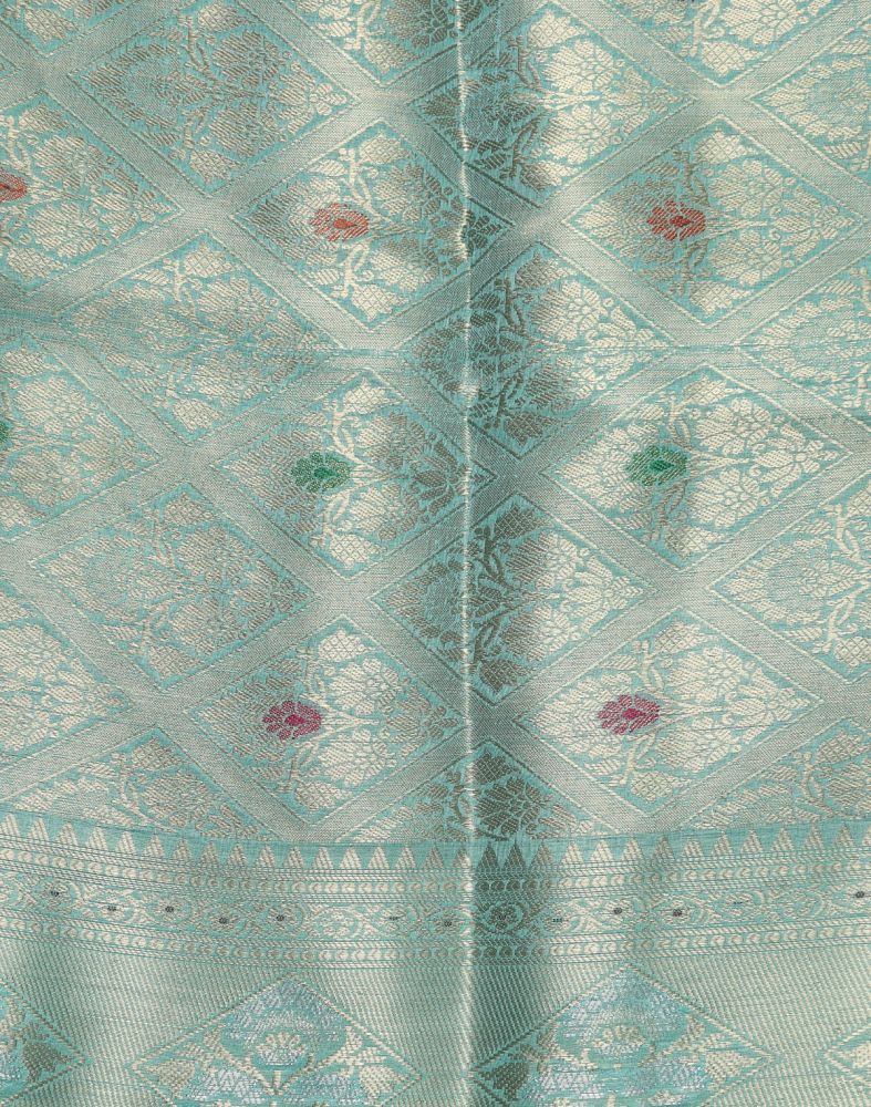 Grey Floral Pattern Weave Silk Saree