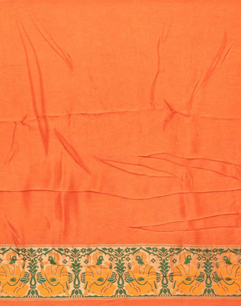 Orange Floral Dola Silk Fabric Saree