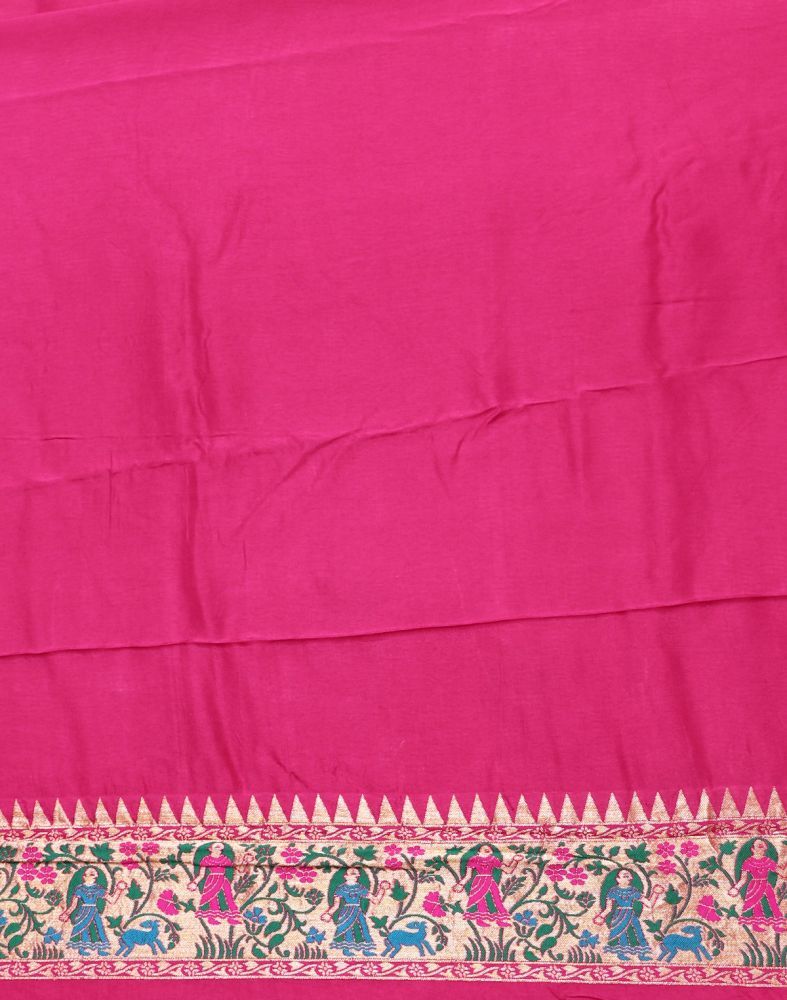 Magenta Floral Dola Silk Fabric Saree