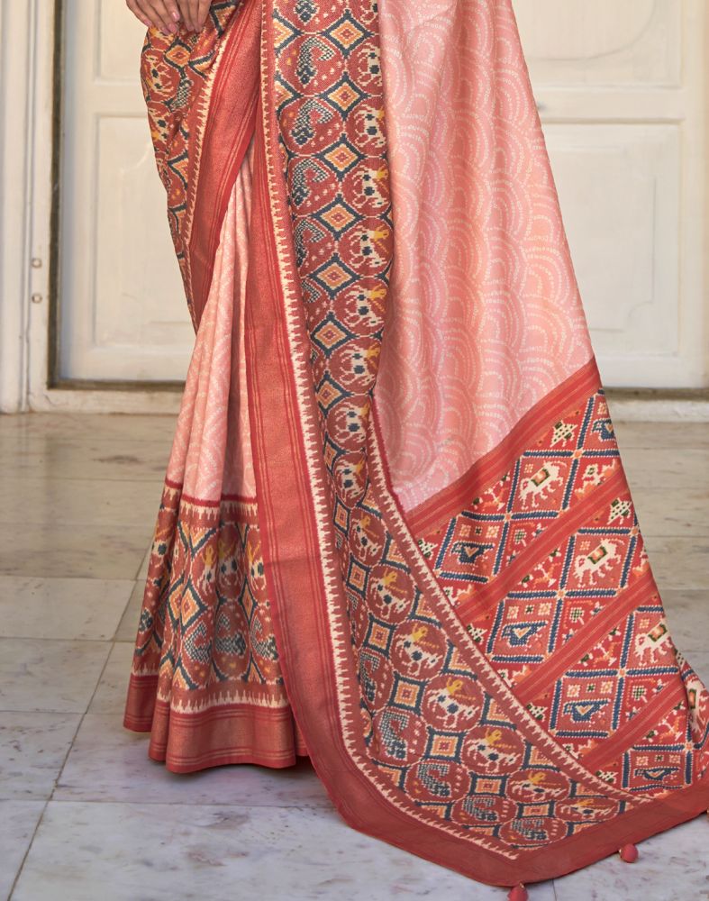 Peach Bandhini Print Patola Saree