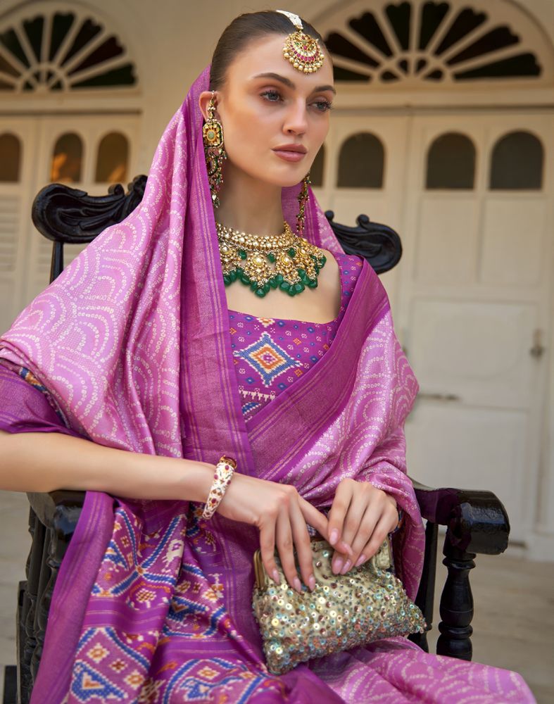 Fuscia Pink Bandhini Print Patola Saree
