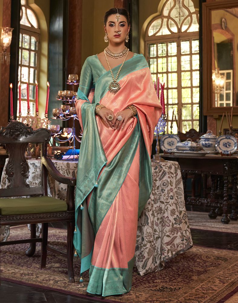 Orange Floral Pattern Soft Silk Designer Saree