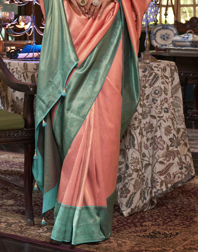 Orange Floral Pattern Soft Silk Designer Saree
