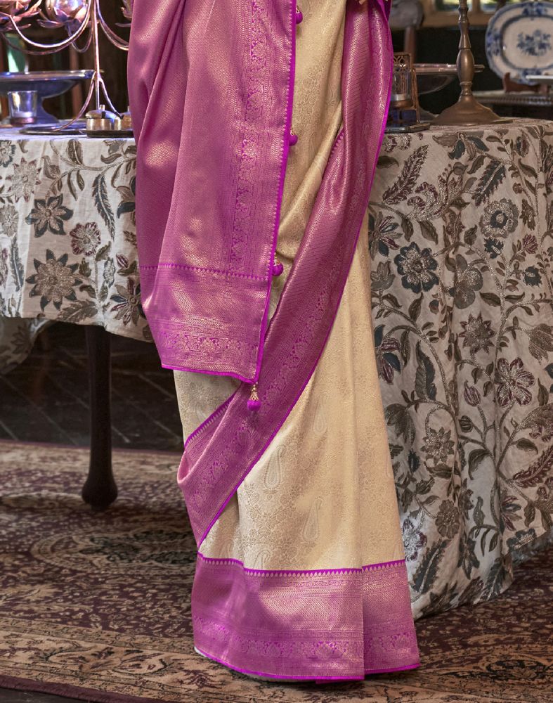 Gold And Pink Floral Weave Soft Silk Saree