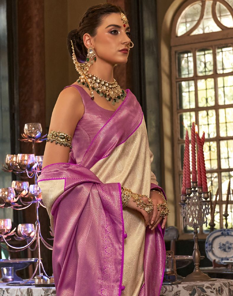 Gold And Pink Floral Weave Soft Silk Saree