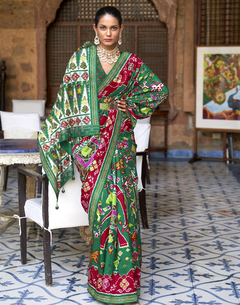 Stunning Green Coloured Ikat Patola Silk Saree