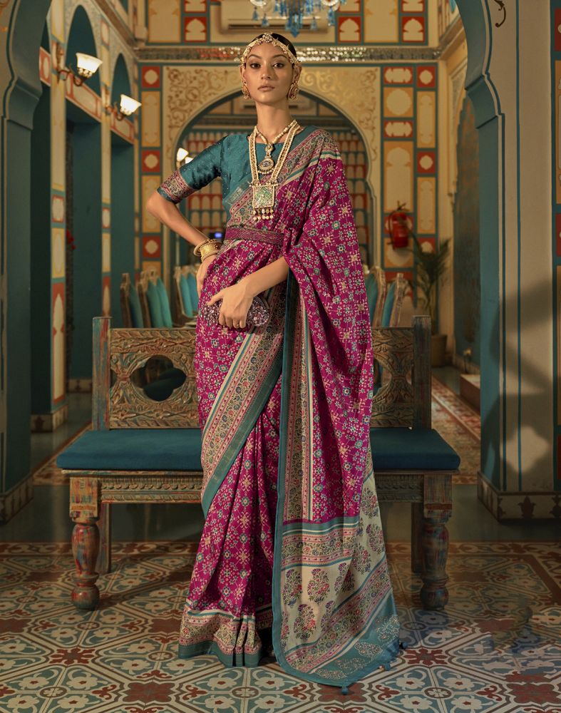 Magenta Ikat Print Smoothy Patola Saree