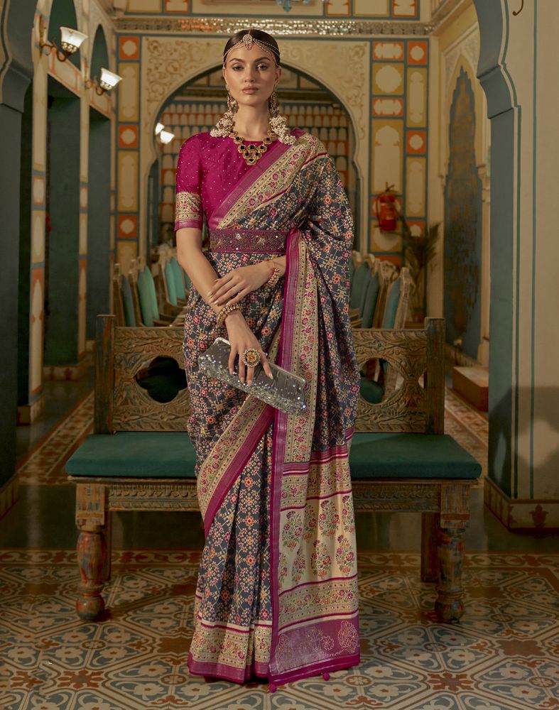 Stylish Black Ikat Print Patola Fancy Saree