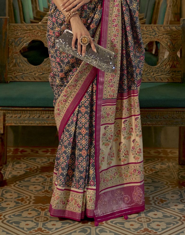 Stylish Black Ikat Print Patola Fancy Saree
